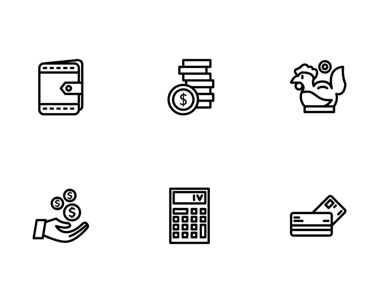 Finance Icon Set with Wallet, Coins, Saving, Calculator and Debit Card vector