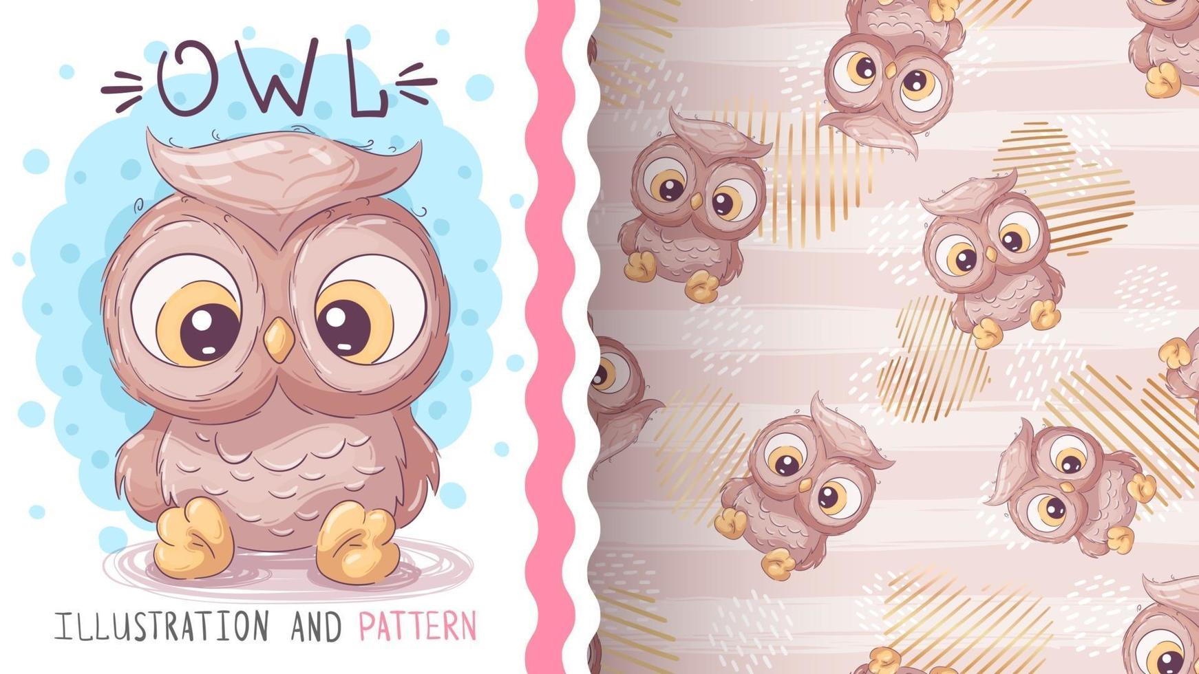 Childish cartoon character animal owl - seamless pattern vector