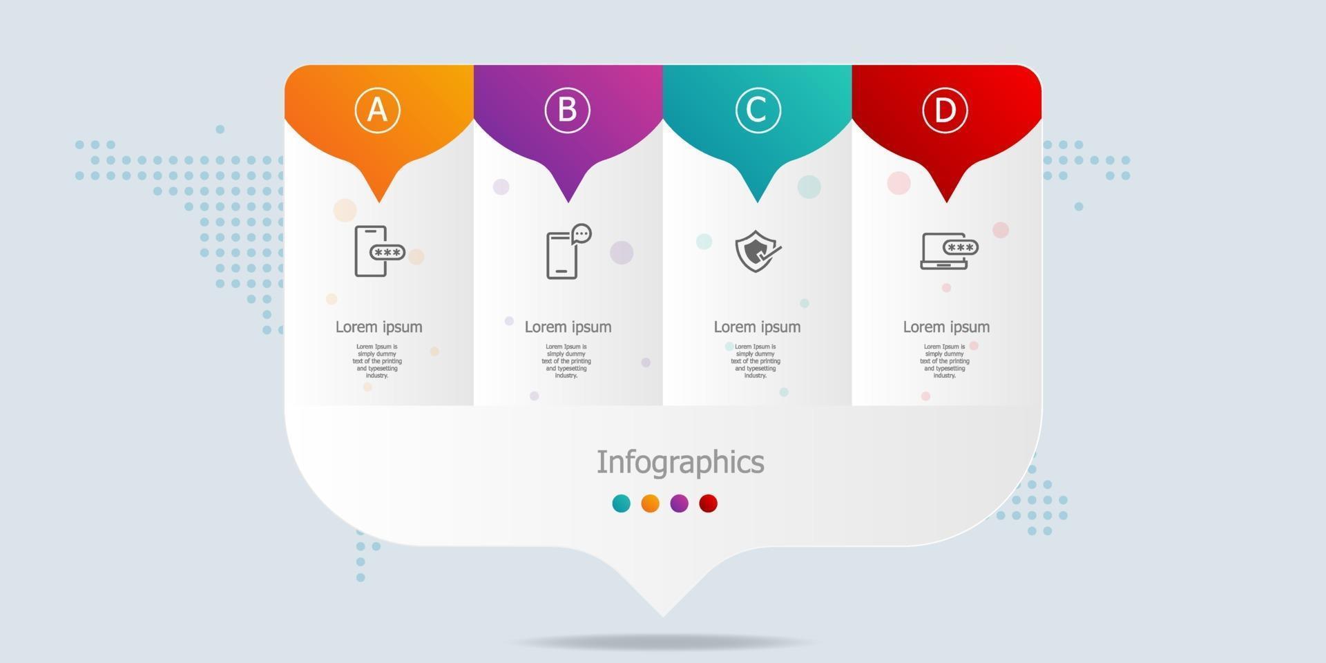 Infografía abstracta 4 pasos para negocios y presentación. vector