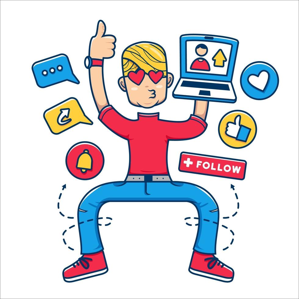 Social media influencer generation concept illustration, young generation addict with internet fame and follower engagement vector