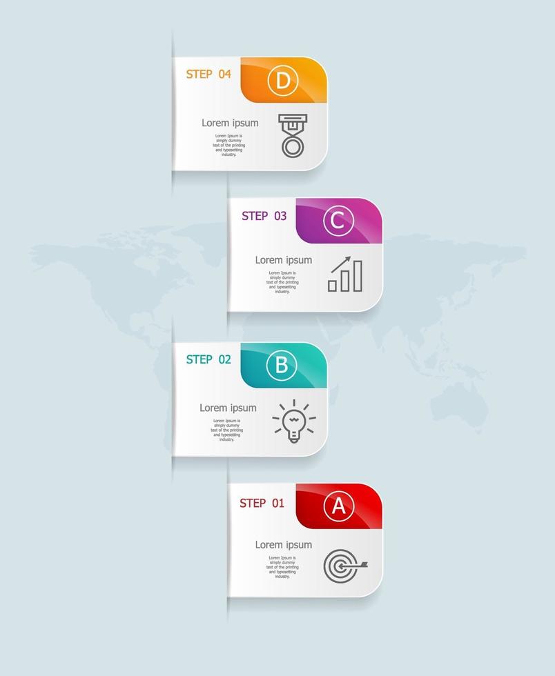 Infografía vertical abstracta 4 pasos para negocios y presentación. vector