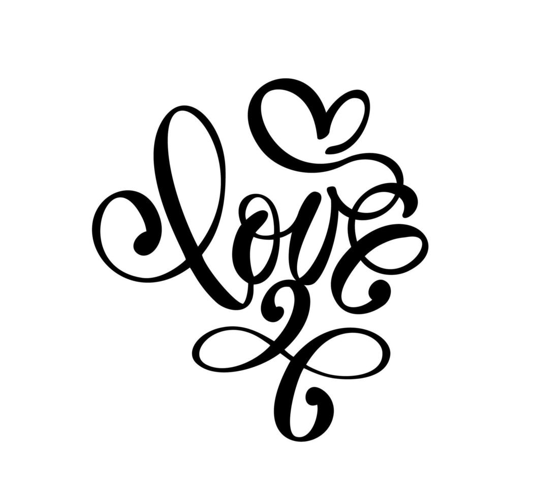 amor y corazón de texto manuscrito del logotipo del vector. Tarjeta de feliz día de San Valentín cortada con láser, cita romántica para tarjeta de felicitación de diseño, tatuaje, invitación de vacaciones vector