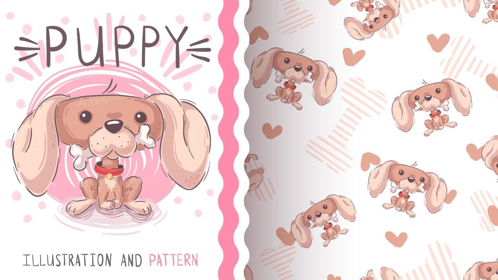 Cartoon character animal pet dog with bone - seamless pattern vector