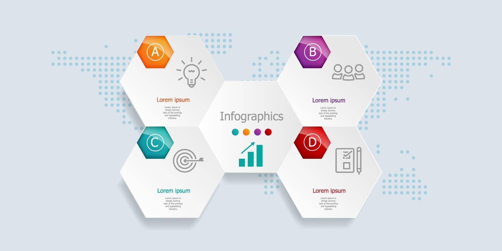 Infografía abstracta, 4 pasos para negocios y presentación. vector