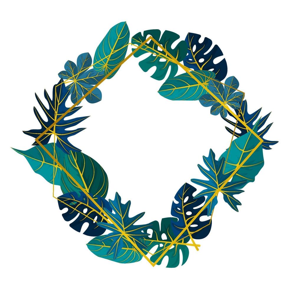 Square Background Template with Tropical Leaf Border vector