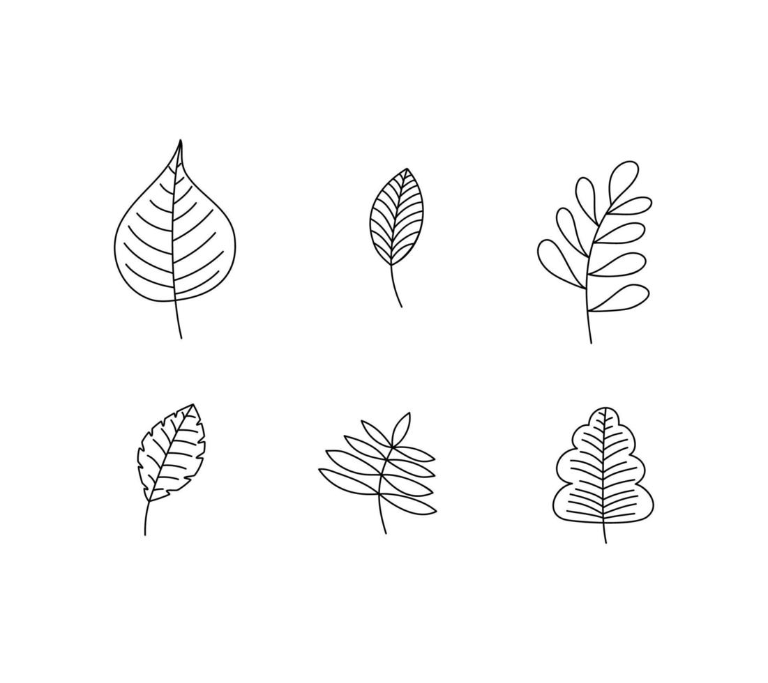 conjunto de iconos de línea de vector de contorno de hoja de primavera. Doodle spring concept ilustración de estilo mínimo para diseño de libros para niños o web. elemento del logo del árbol