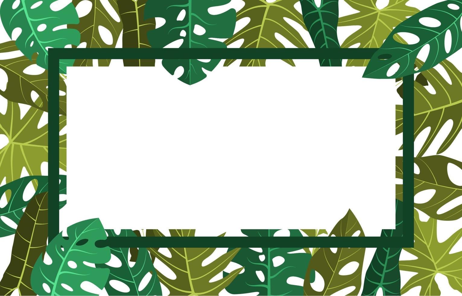 Tropical Frame Background with Monstera Leaves around Border vector