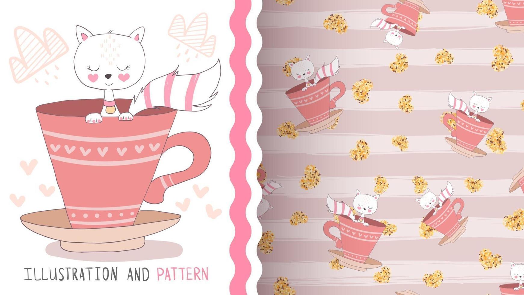 Adorable cartoon character pet cat in the cup vector