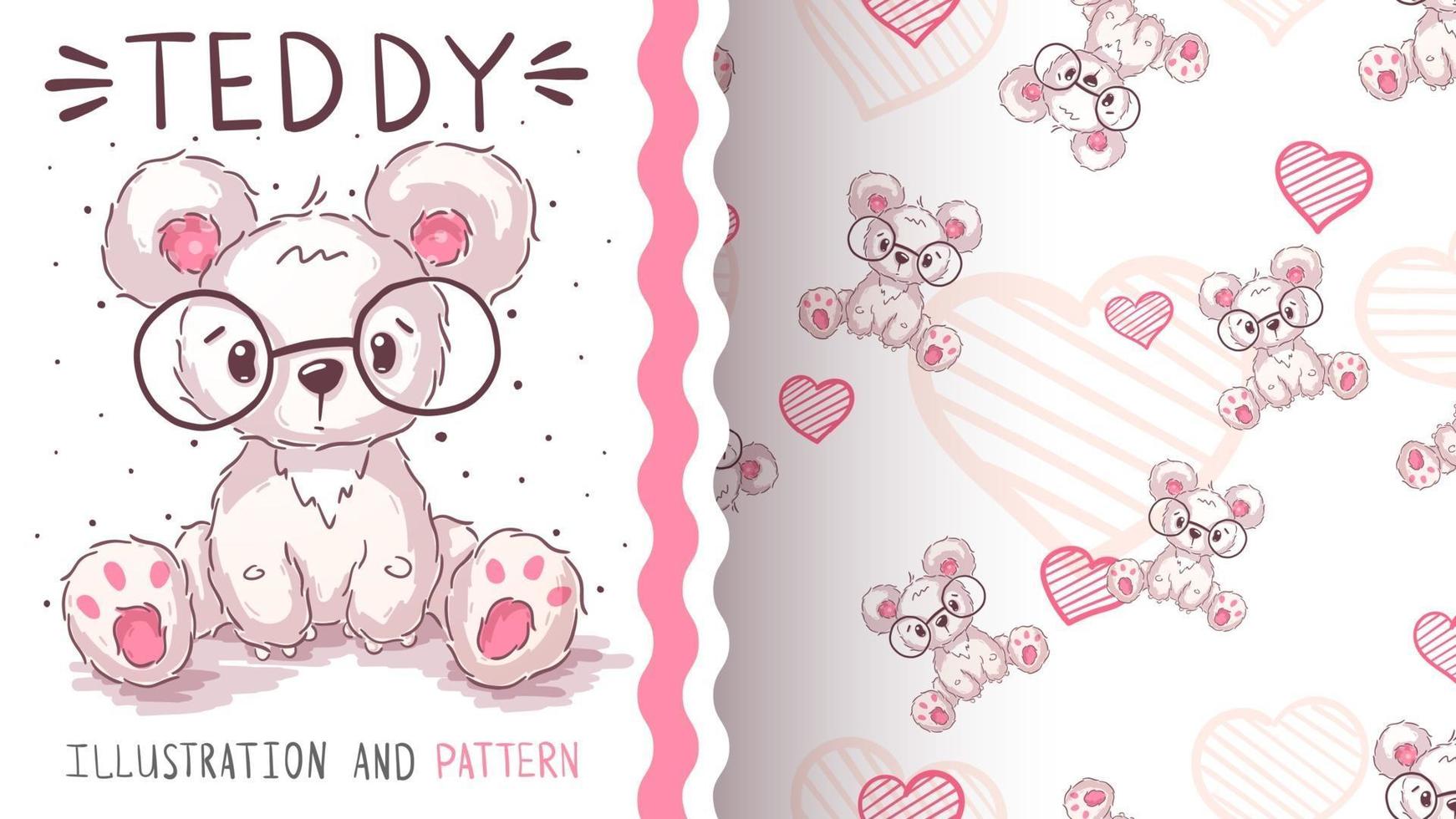 Cute teddy cartoon character bear - seamless pattern vector