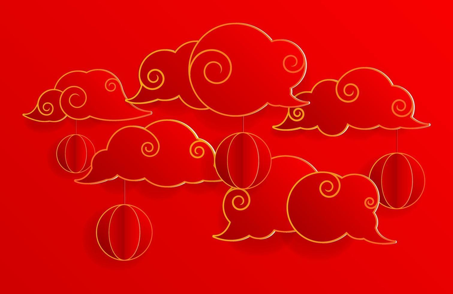 feliz año nuevo chino fondo, nubes chinas con linternas vector