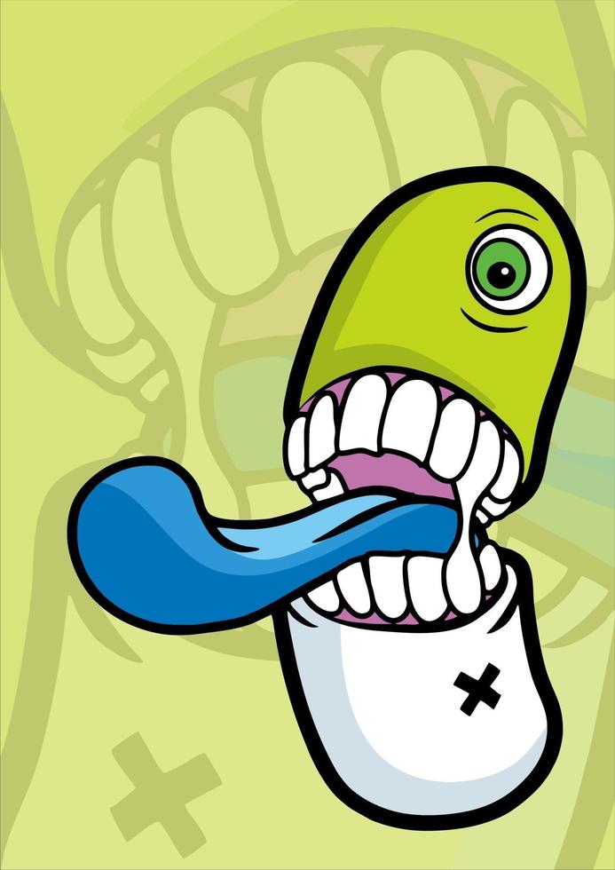 pill cartoon with expression isolated on green background vector