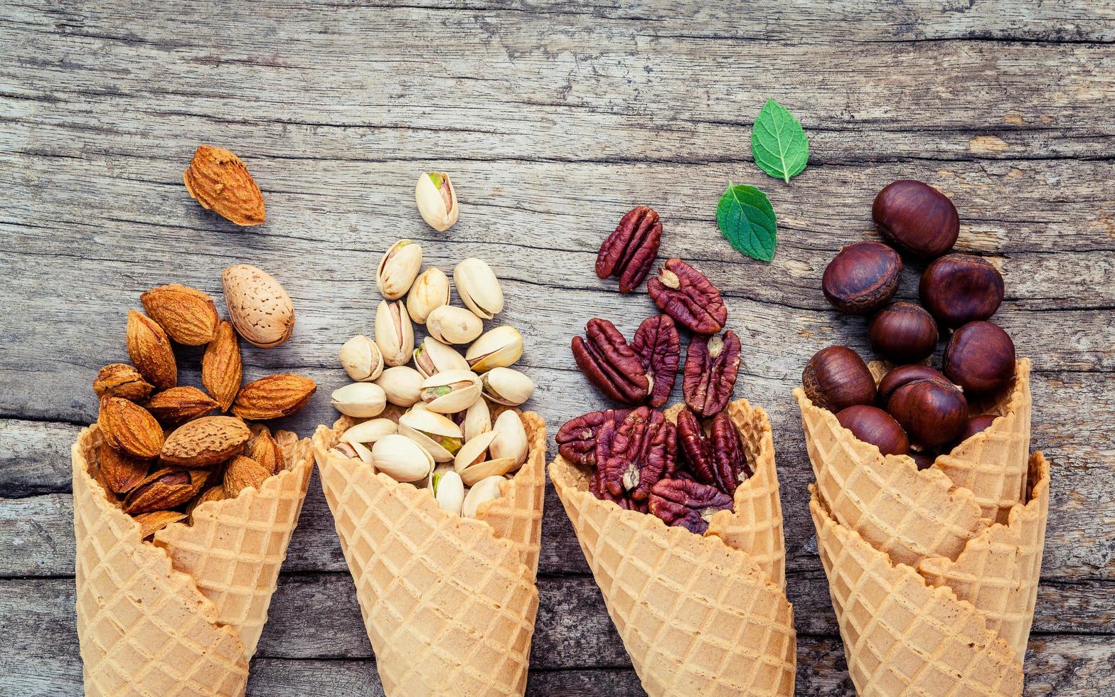 Nuts and waffle cones photo