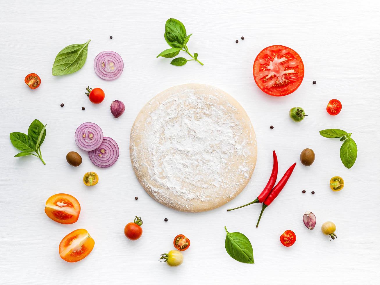 Fresh pizza ingredients isolated photo