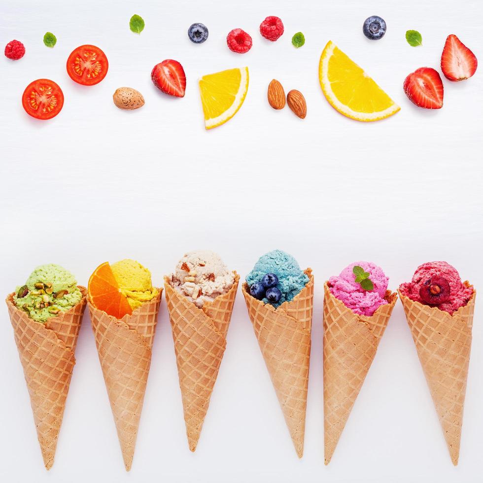 Sliced fruit and colorful ice cream photo