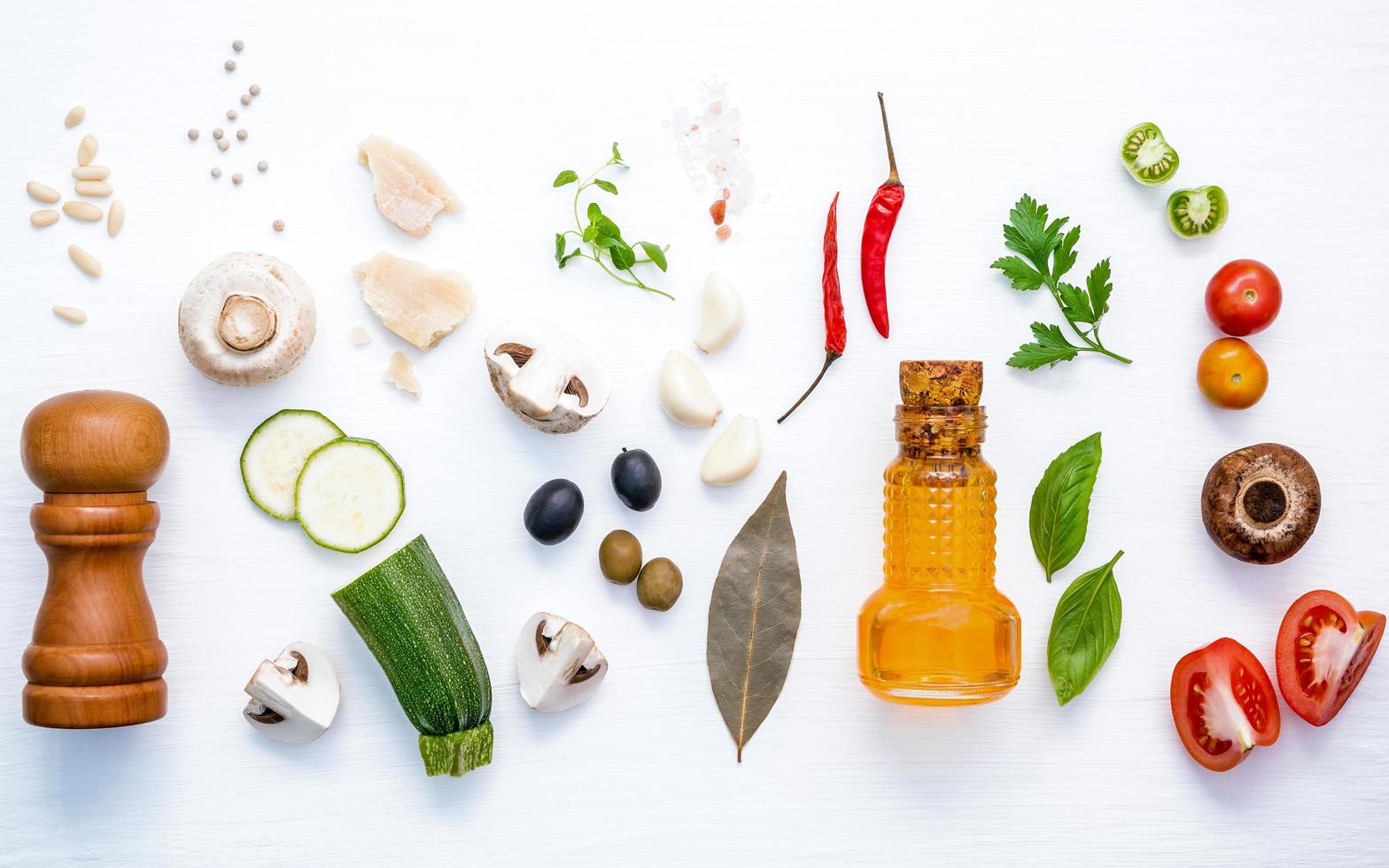 Fresh Italian ingredients on white photo