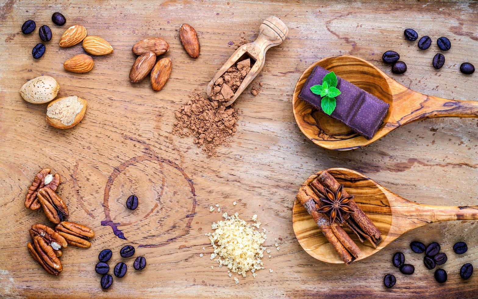 Dessert ingredients on wood photo