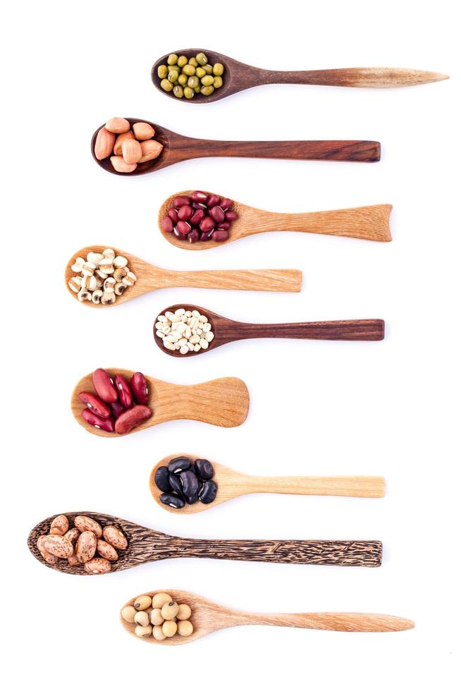 Wooden spoons of beans photo