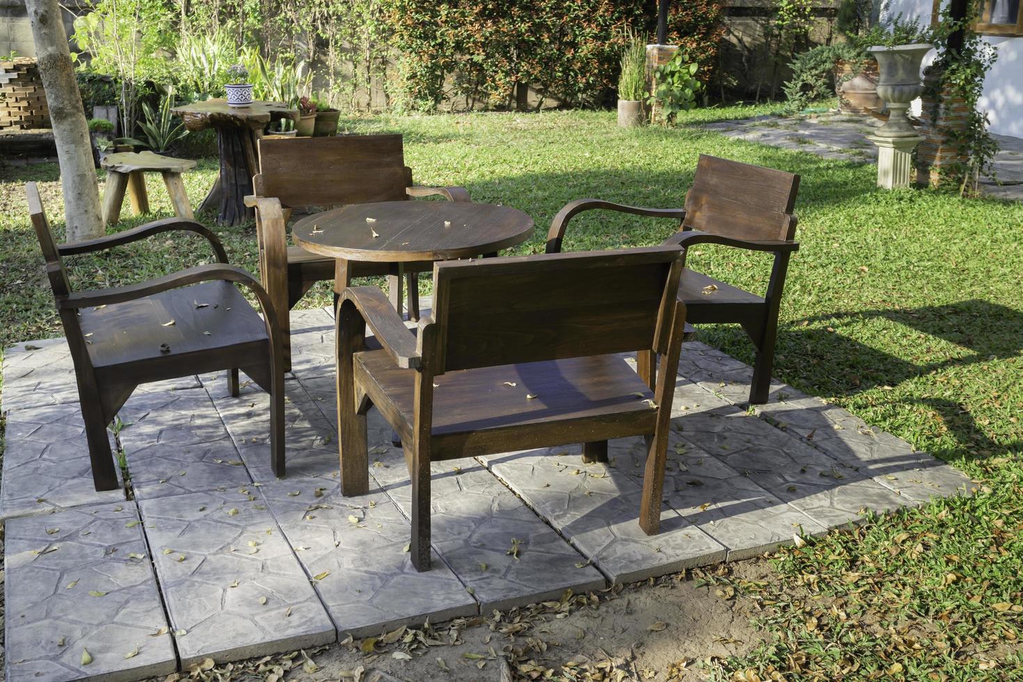 Patio furniture outside in the garden photo