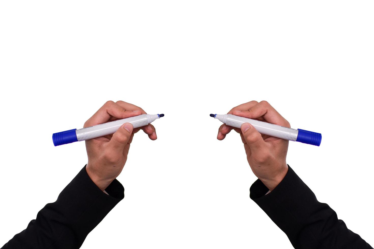Hand writing with pen on white background photo