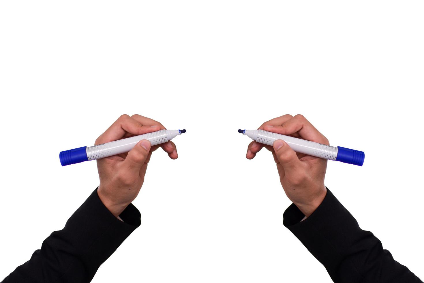 Hand writing with pen on white background photo