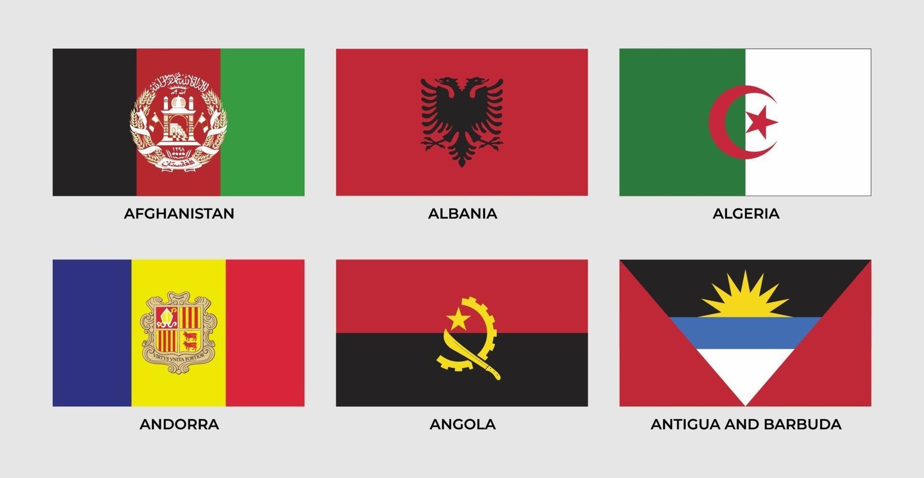 bandera de afganistán, albania, argelia, andorra, angola, antigua y barbuda vector