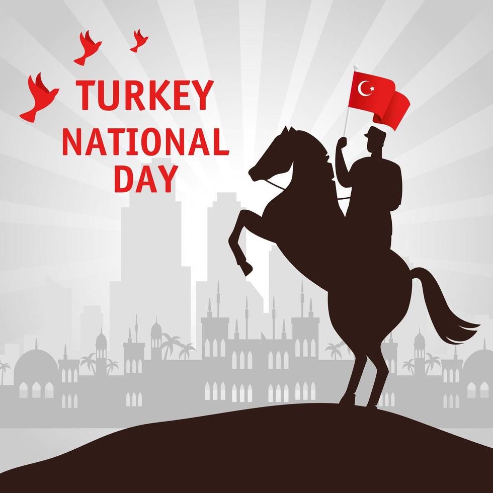 29 October, Turkish republic day with man in a horse with flag vector