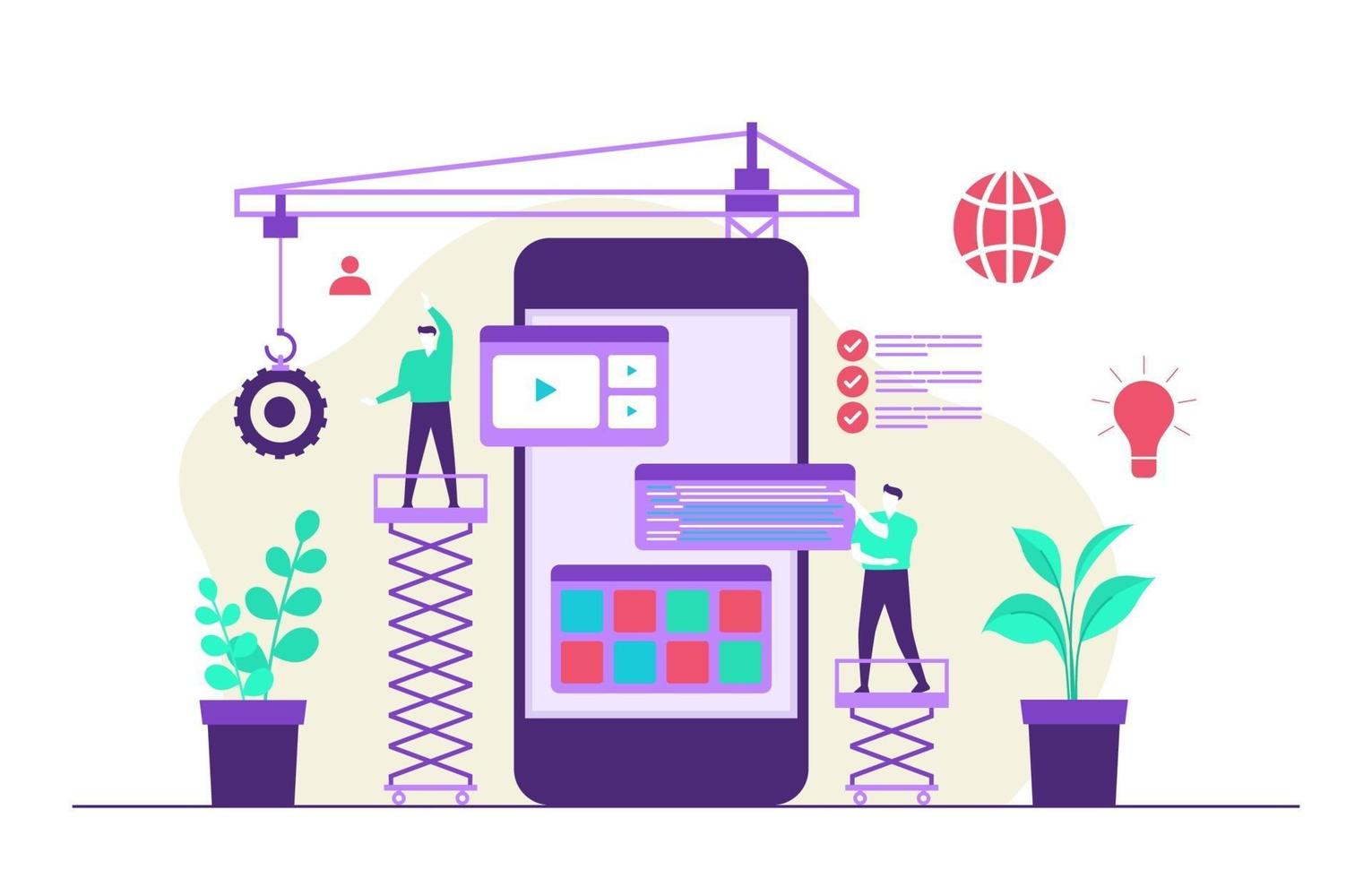 Programmers Developing Mobile App Flat Design Illustration vector