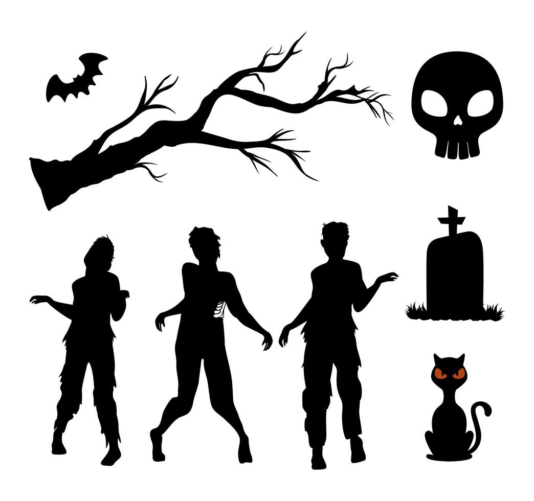 happy halloween silhouette set vector
