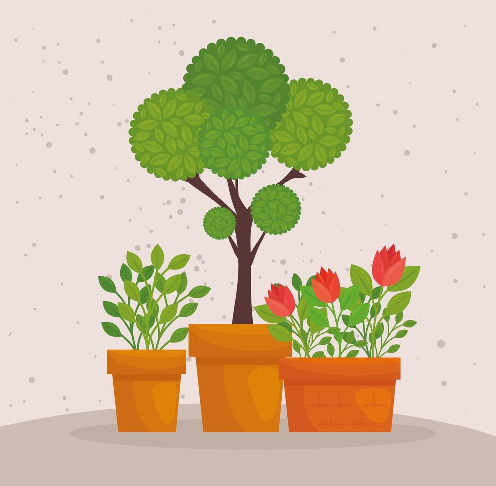 lindas plantas en macetas vector