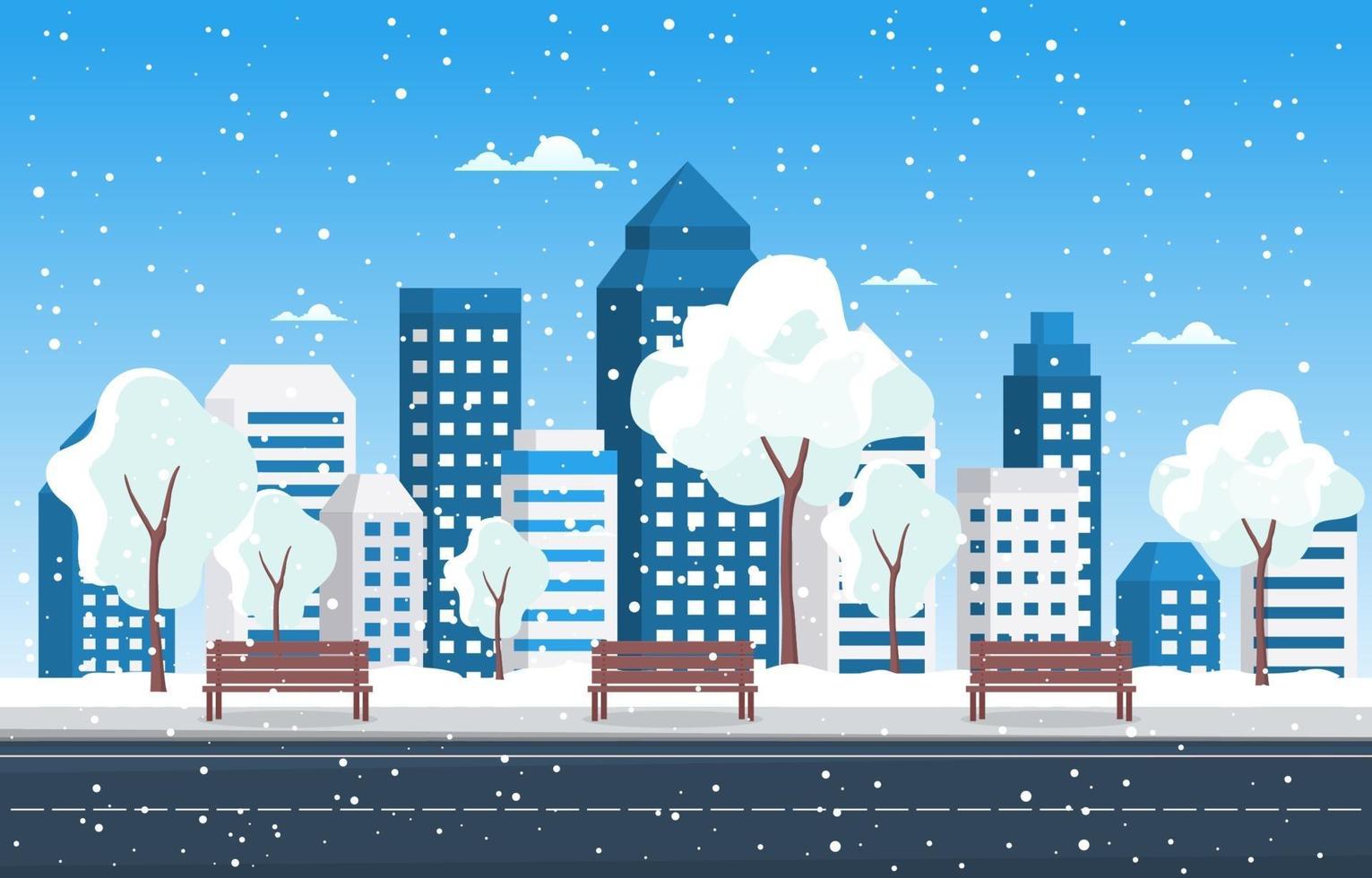 Snowy City Skyline in Winter vector