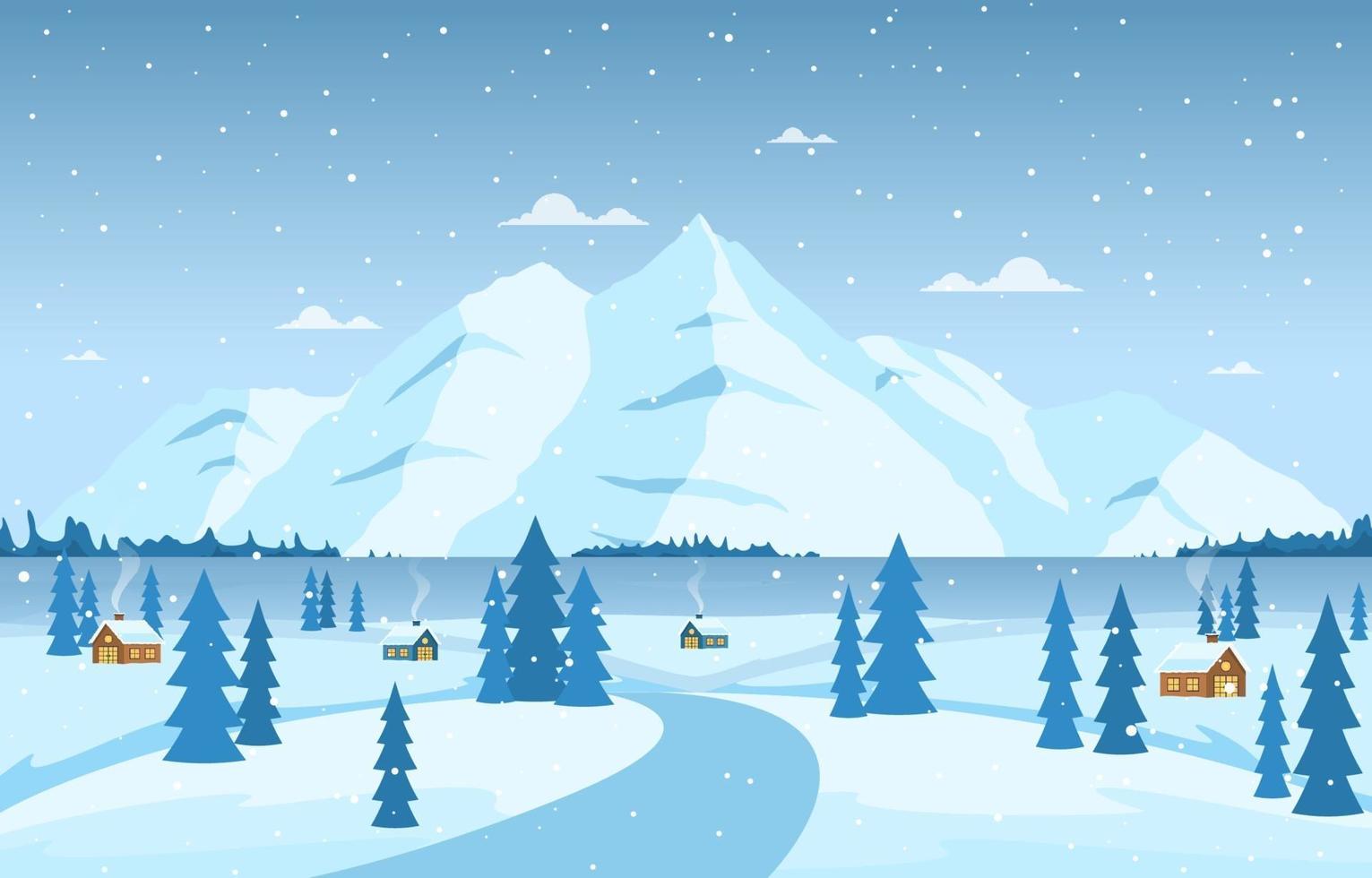 Cozy Winter Scene with Trees, Cottages, and Hills 2045778 Vector Art at ...