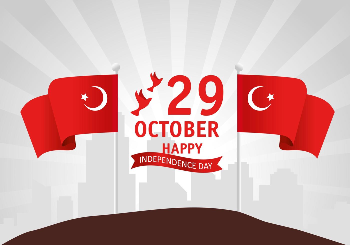 29 October, Turkish republic day with flag and doves flying vector