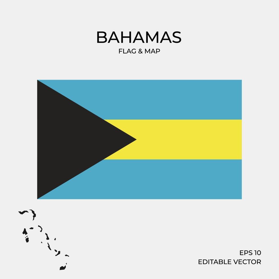 mapa y bandera de bahamas vector