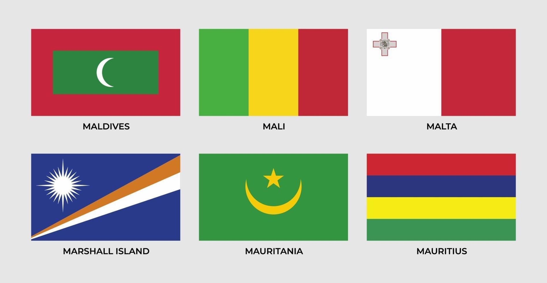 Flag of Maldives, mali, malta, marshall island, mauritania, mauritius vector