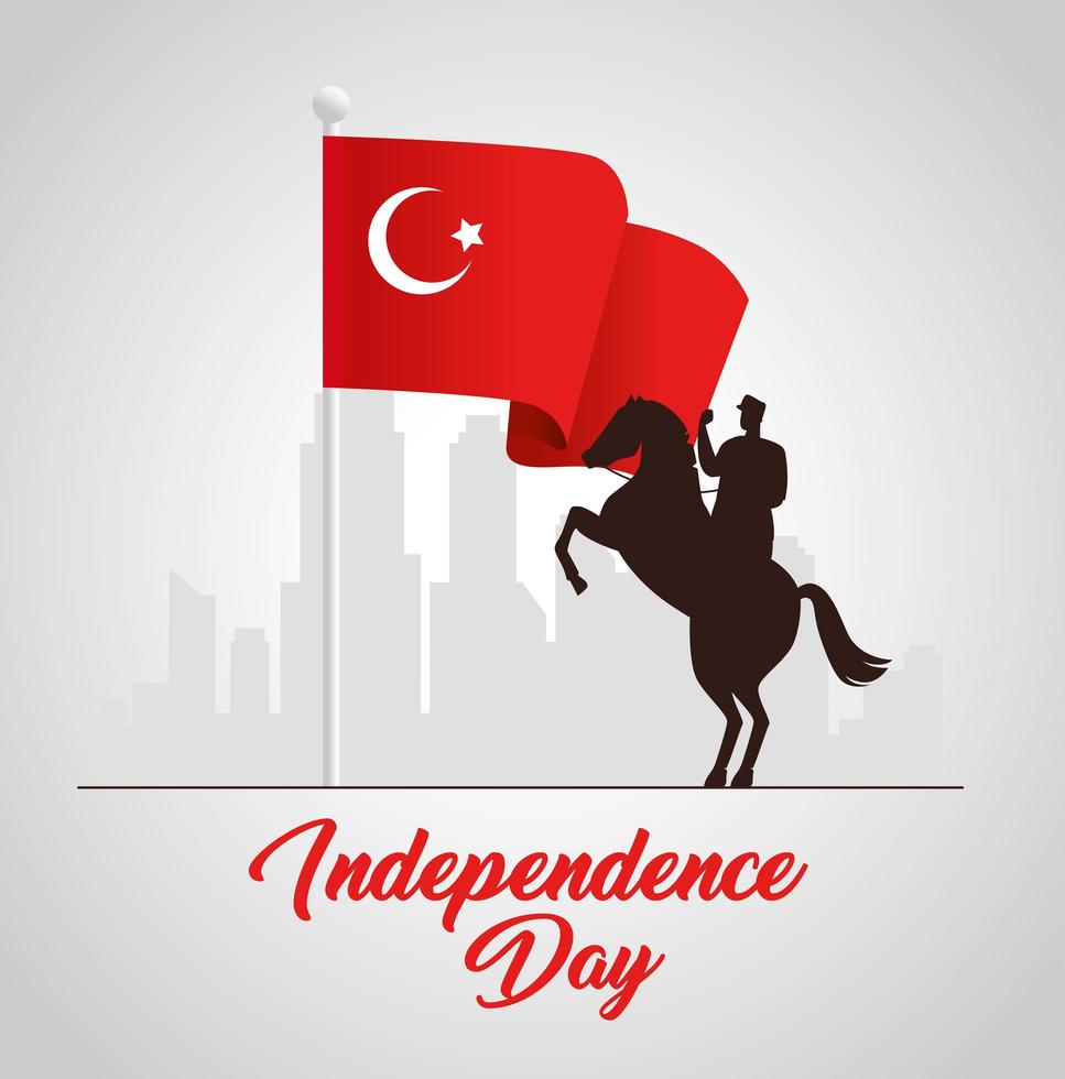 29 October, Turkish republic day with man in a horse with flag vector