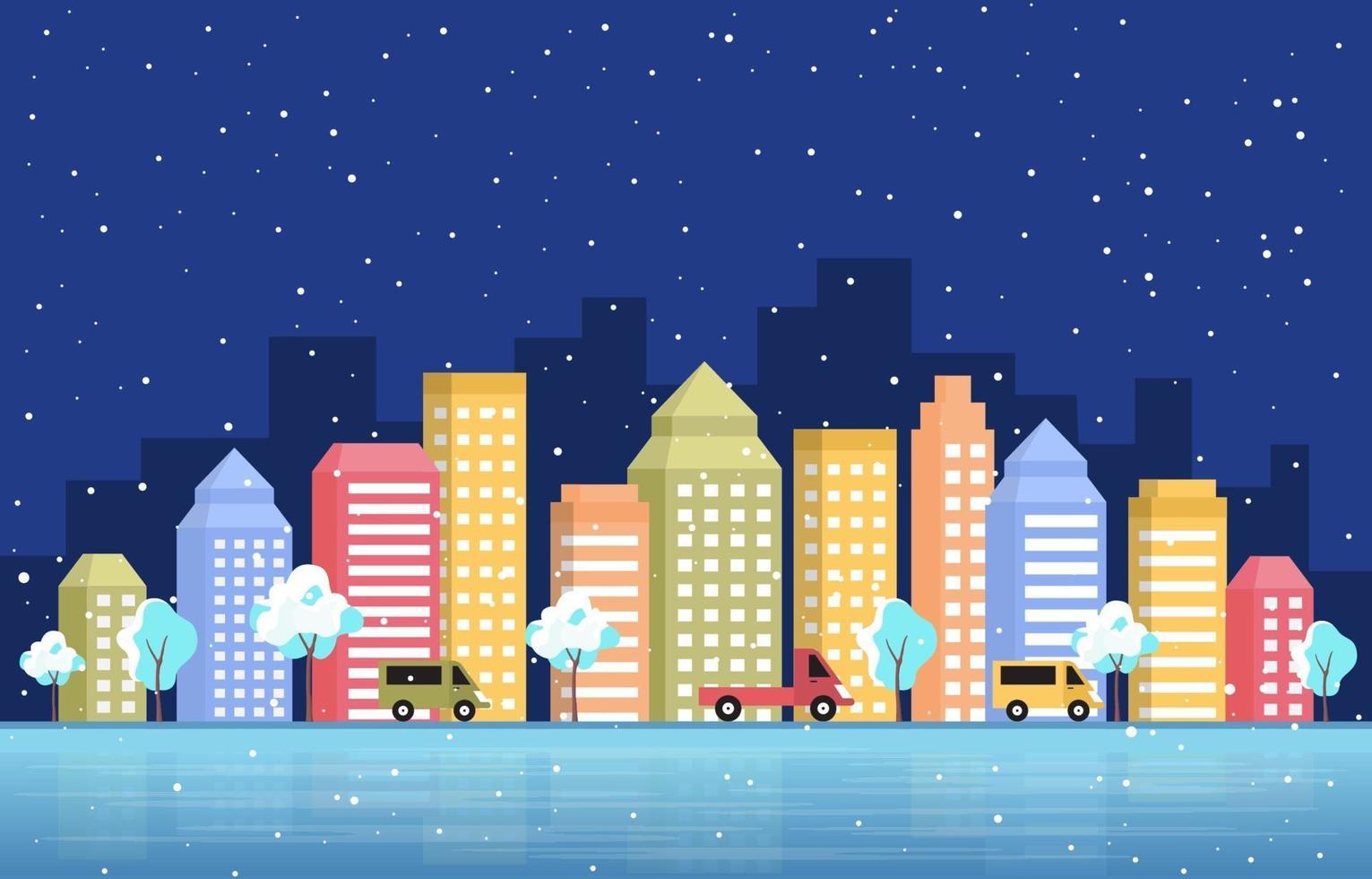 horizonte de la ciudad nevada en invierno vector