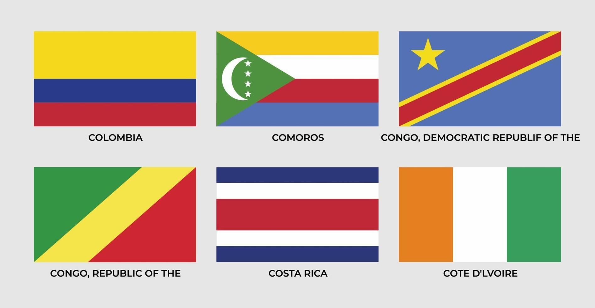 bandera de colombia, comoras, congo, república democrática del congo, costa rica, cote d'lvoire vector