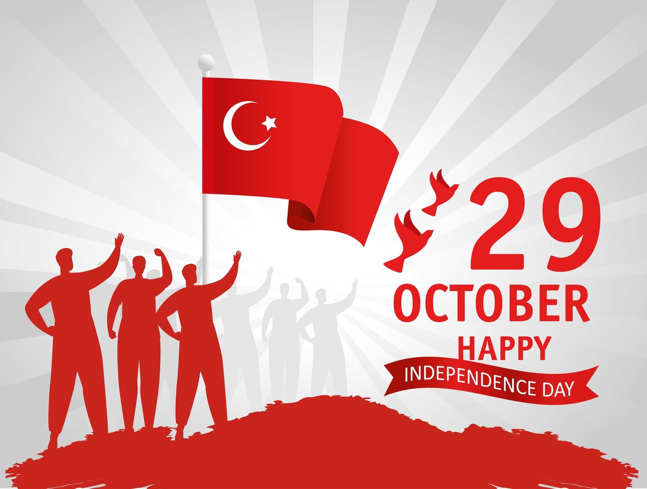 29 October, Turkish republic day with people and flag vector