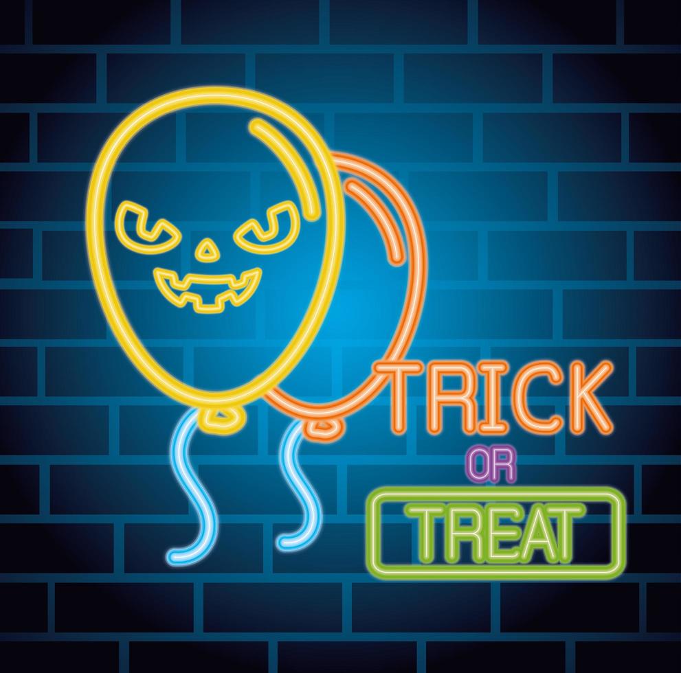 Halloween party neon sign with balloons vector
