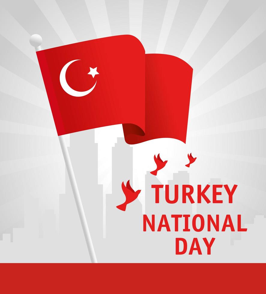 29 October, Turkish republic day with flag and doves flying vector