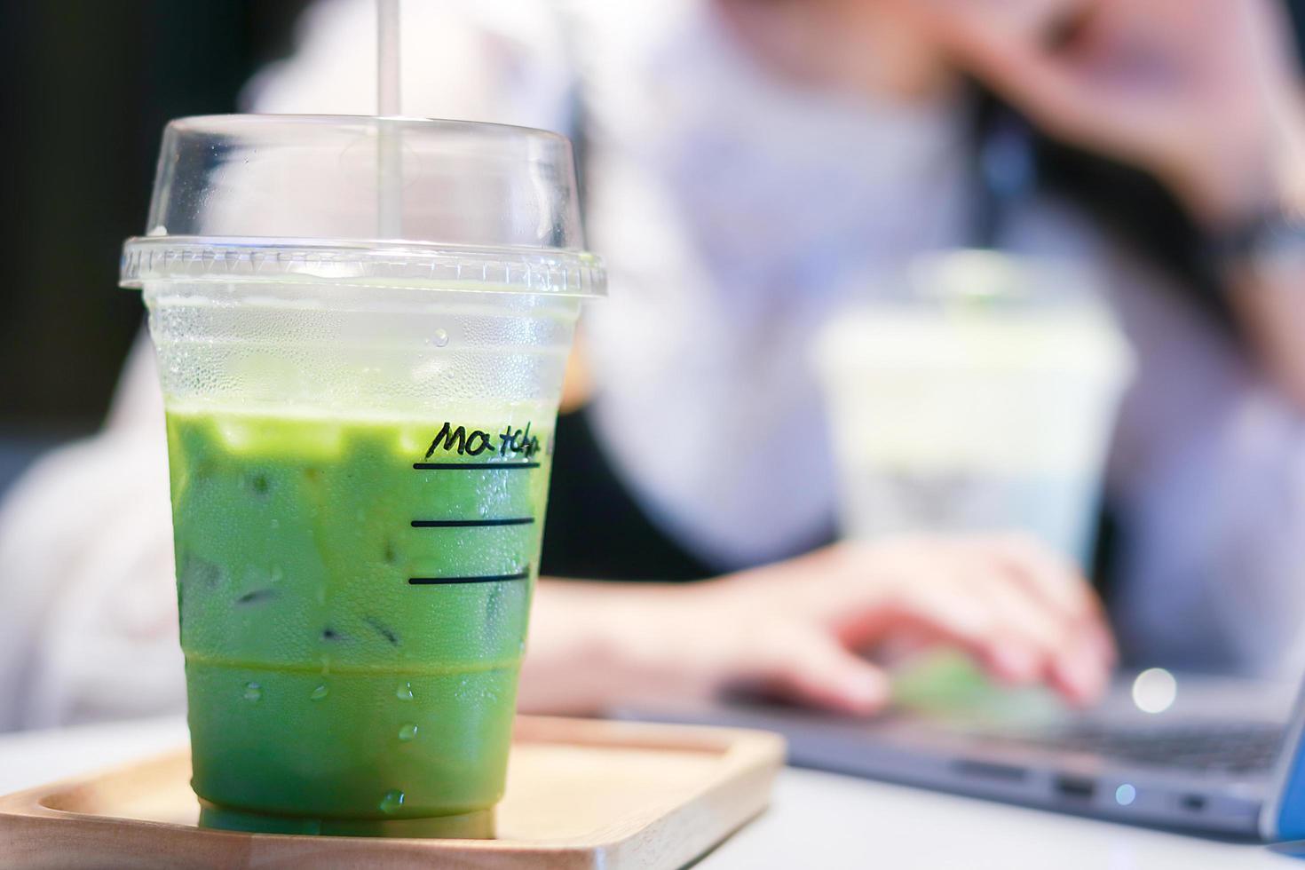 Iced matcha green tea latte photo