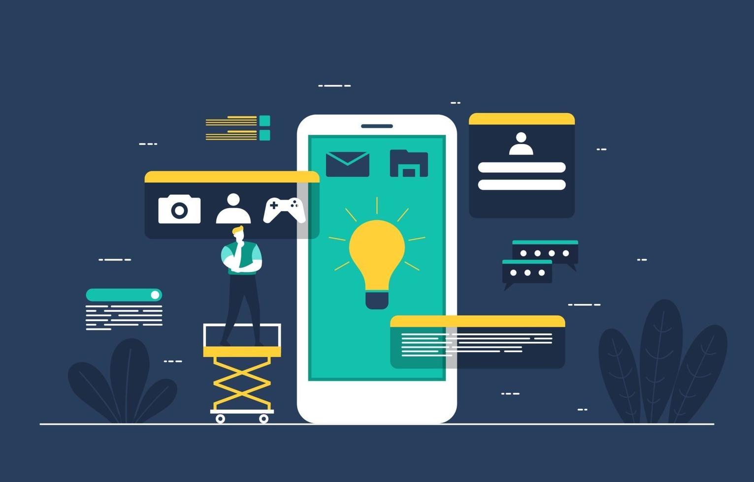 Programmers Developing Mobile App Flat Design Illustration vector