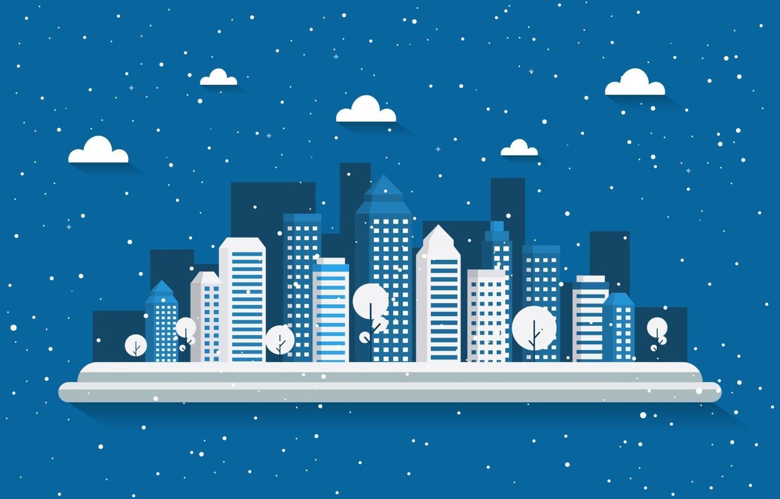 horizonte de la ciudad nevada en invierno vector