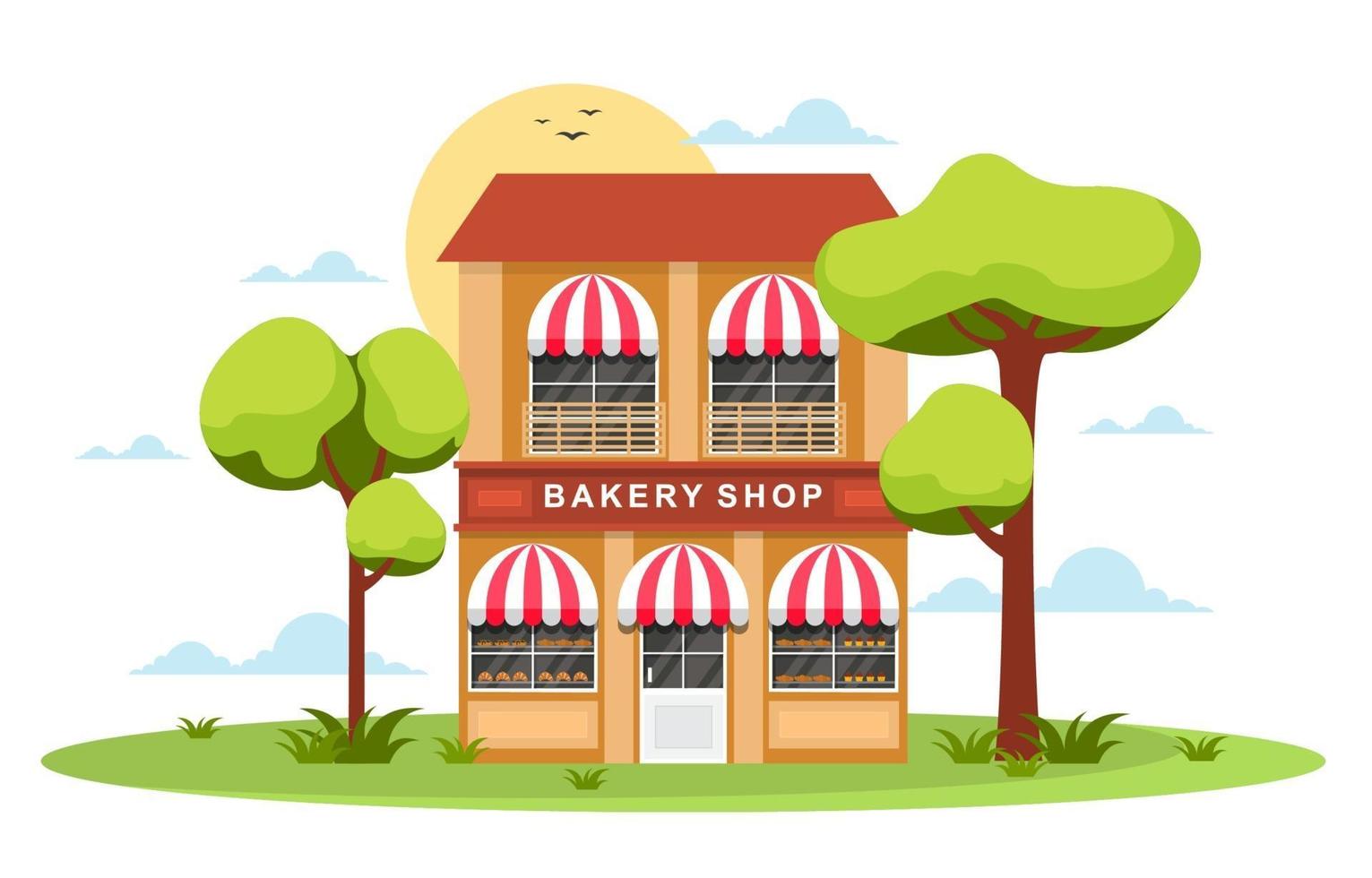 Fancy Two Storey Bakery Shop in Park vector