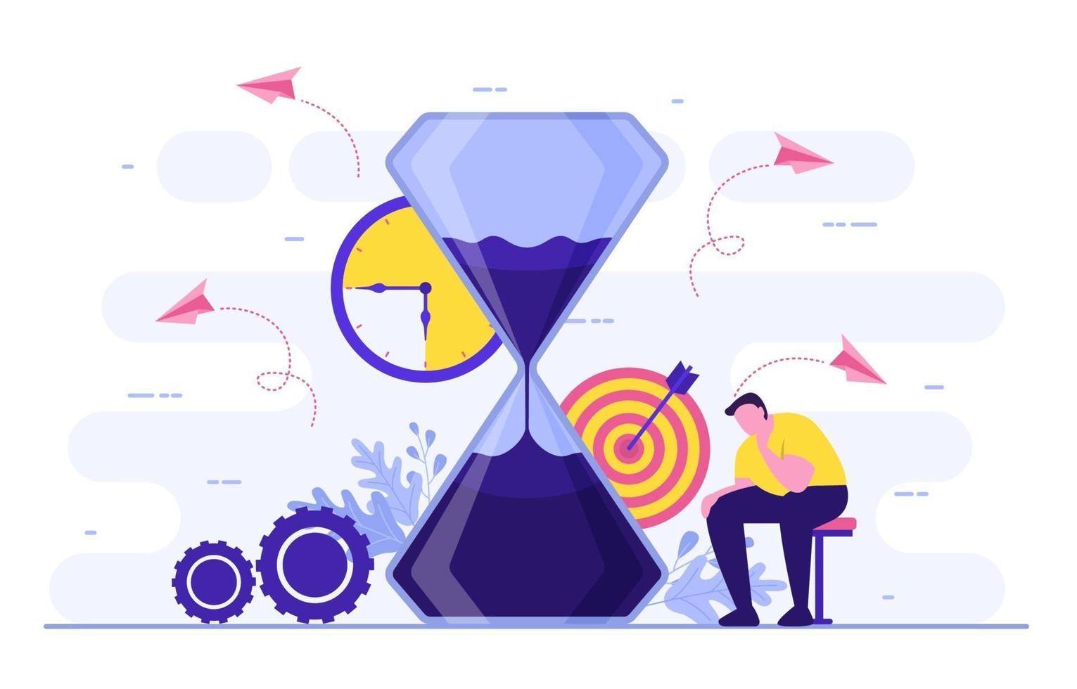 Businessman Thinking About Time Management and Business Strategy Illustration vector