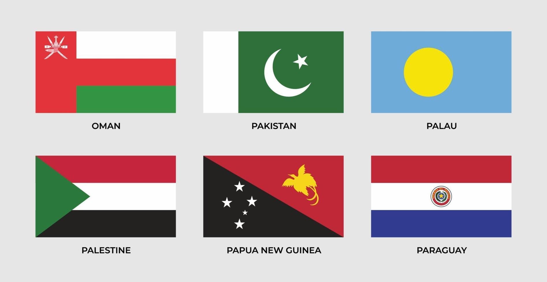 Set flag of Oman, pakistan, palau, palestine, papua new guinea, paraguay vector