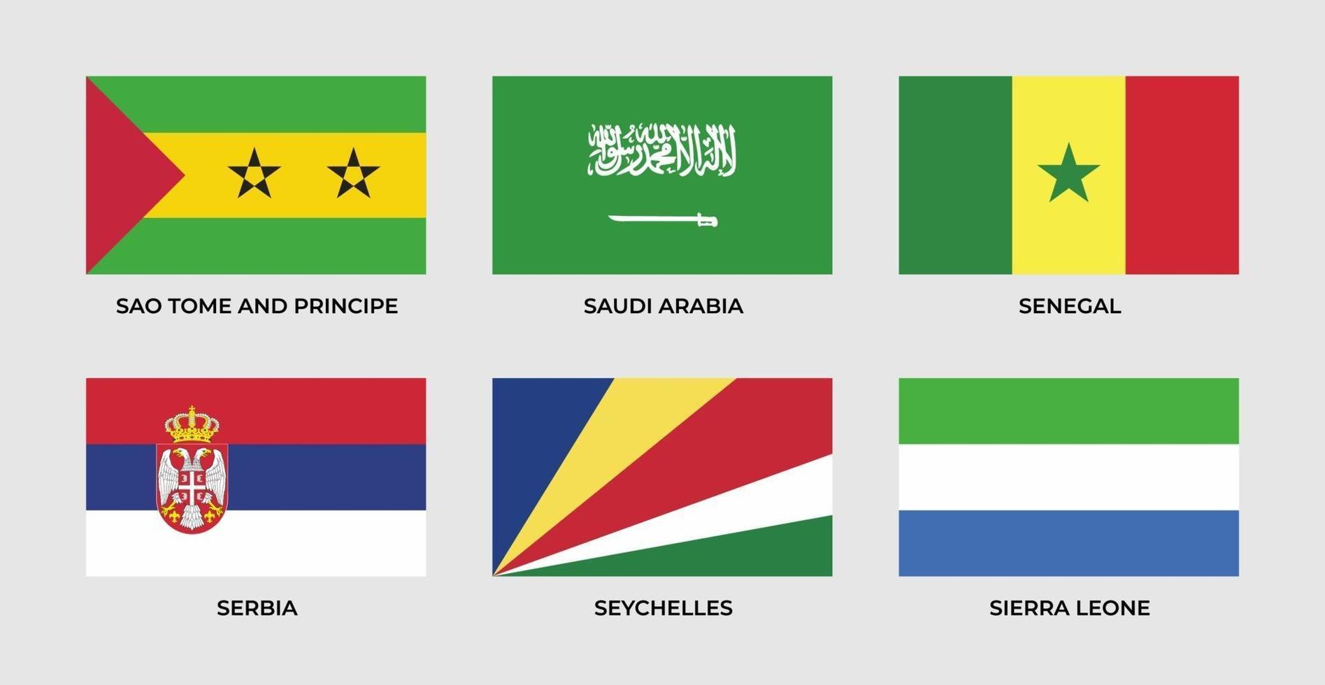 establecer bandera de santo tomé y príncipe, arabia saudita, senegal, serbia, seychelles, sierra leonne vector