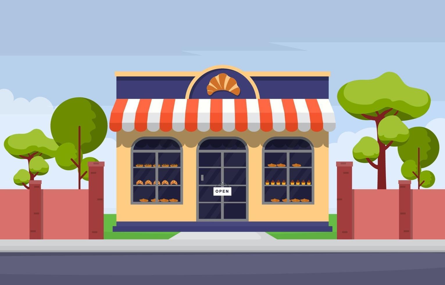 Fancy Bakery Shop with Baked Goods in the Windows vector