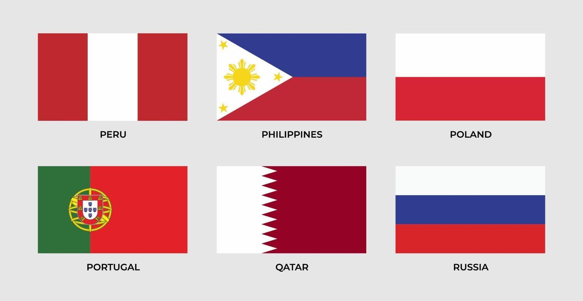 establecer bandera de perú, filipinas, polonia, portugal, qatar, rusia vector