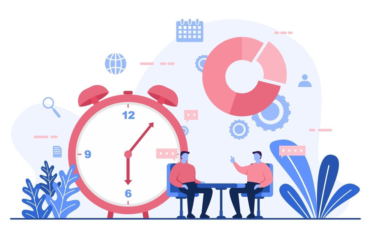 Businessmen Talking About Time Management and Business Strategy Illustration vector